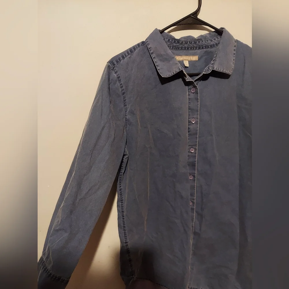Garnet Hill Denim Button Top Shirt 14 100% Organic Pima Cotton Cowgirl Western
